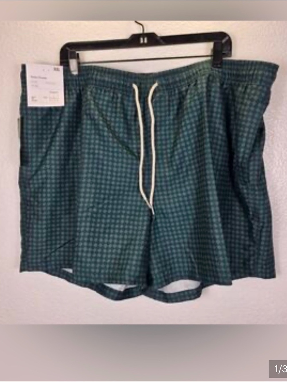 NWT Green Checkered Swim Trunks with Drawstring